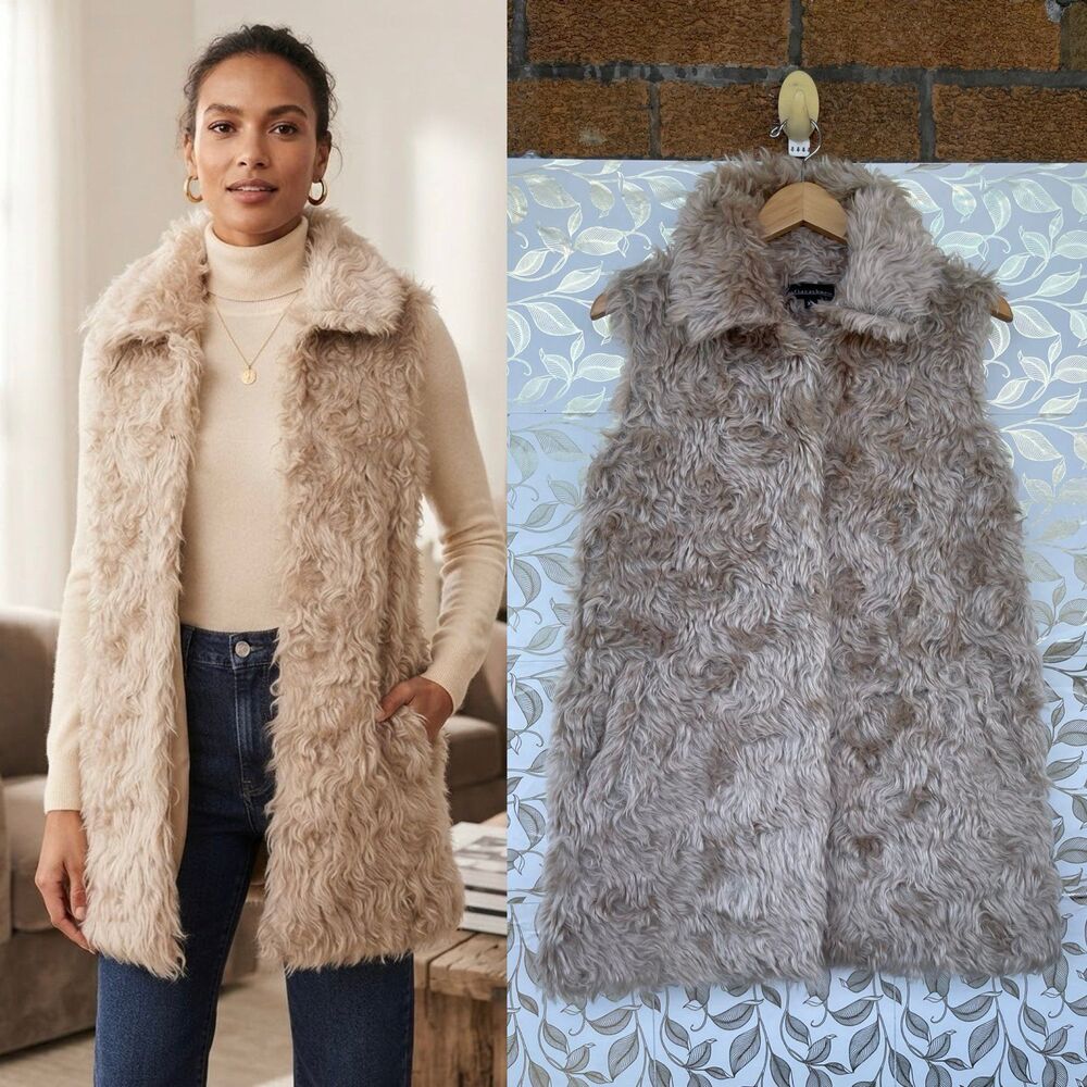 Sofia Cashmere Tan Mohair Shearling Vest Size XS Old Money Minimalist